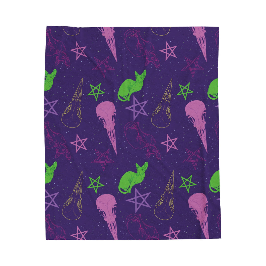 Witchy Cat Velveteen Plush Blanket